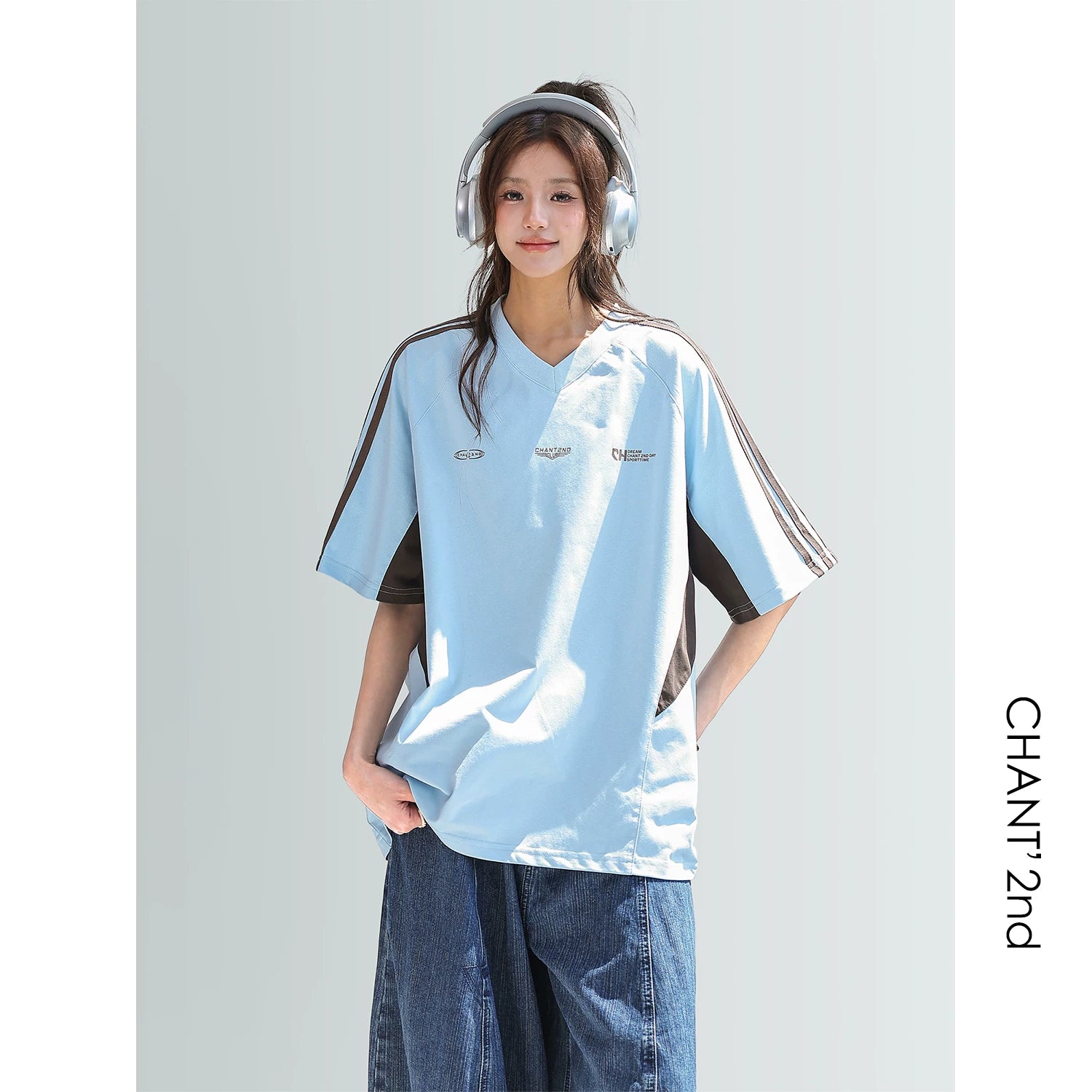 CHANT2nd Splicing V-neck Casual Tee