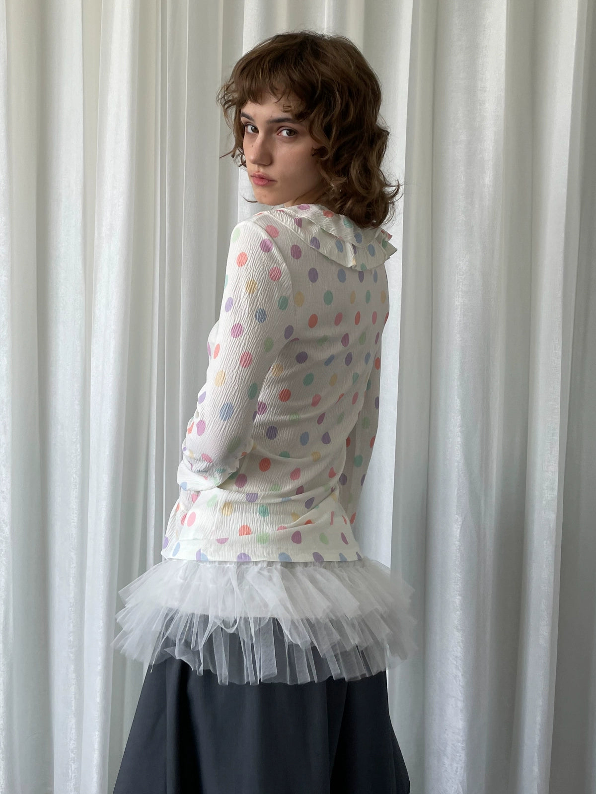 Loosesmell Fungus Edge Crew Neck Color Polka Dot Long Sleeve