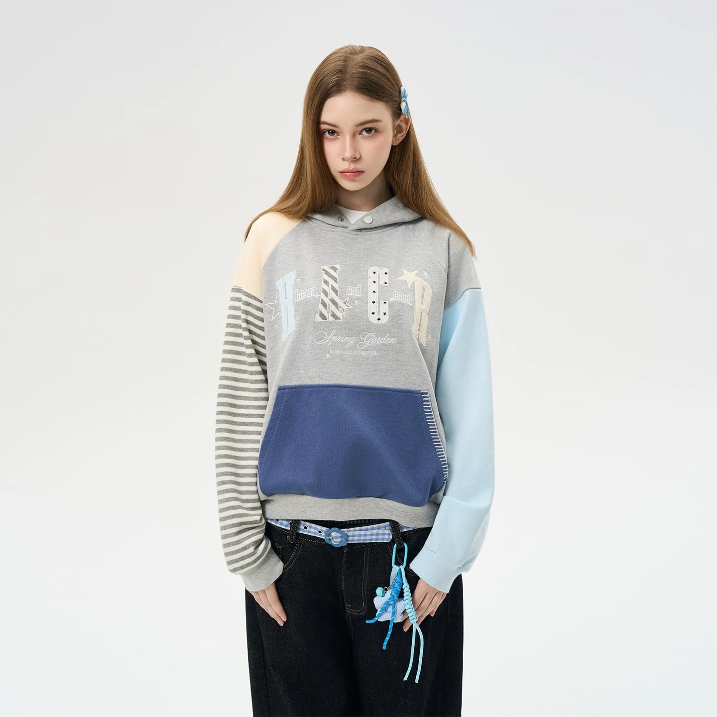 HACR Korean Striped Splicing Shoulder Sleeve Sweater