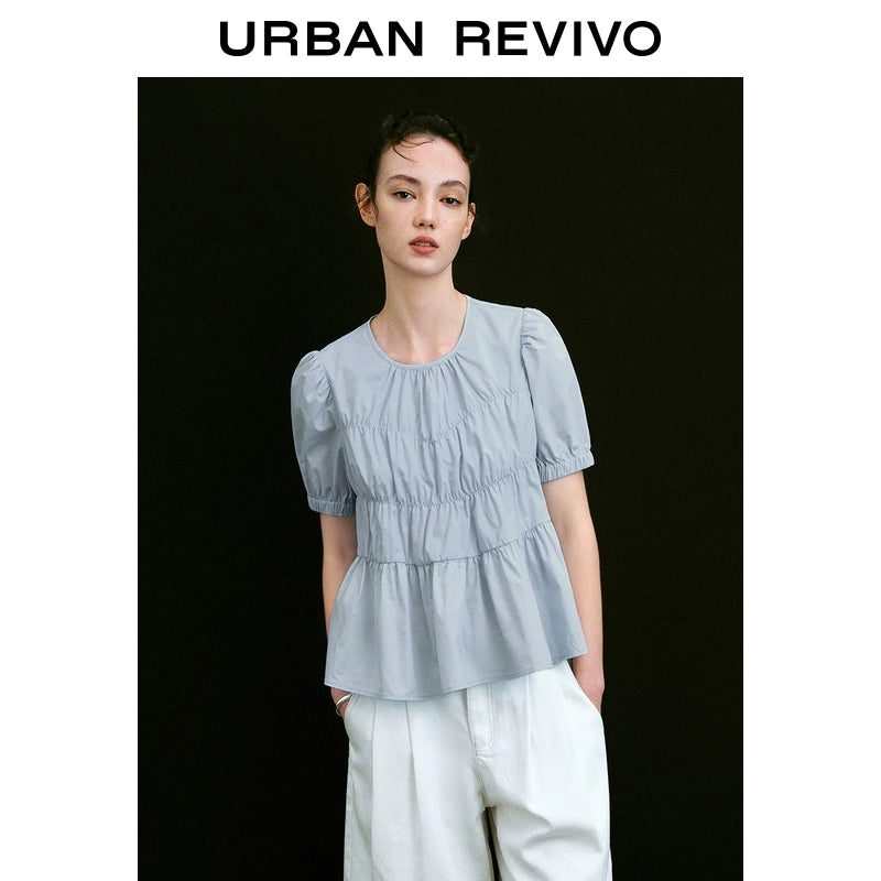 URBAN REVIVO Dopamine Doll Shirt Short-sleeved Blouse Shirt