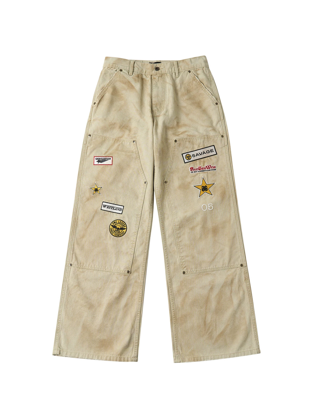 SAXGENWON Embroidered Loose Straight Overalls