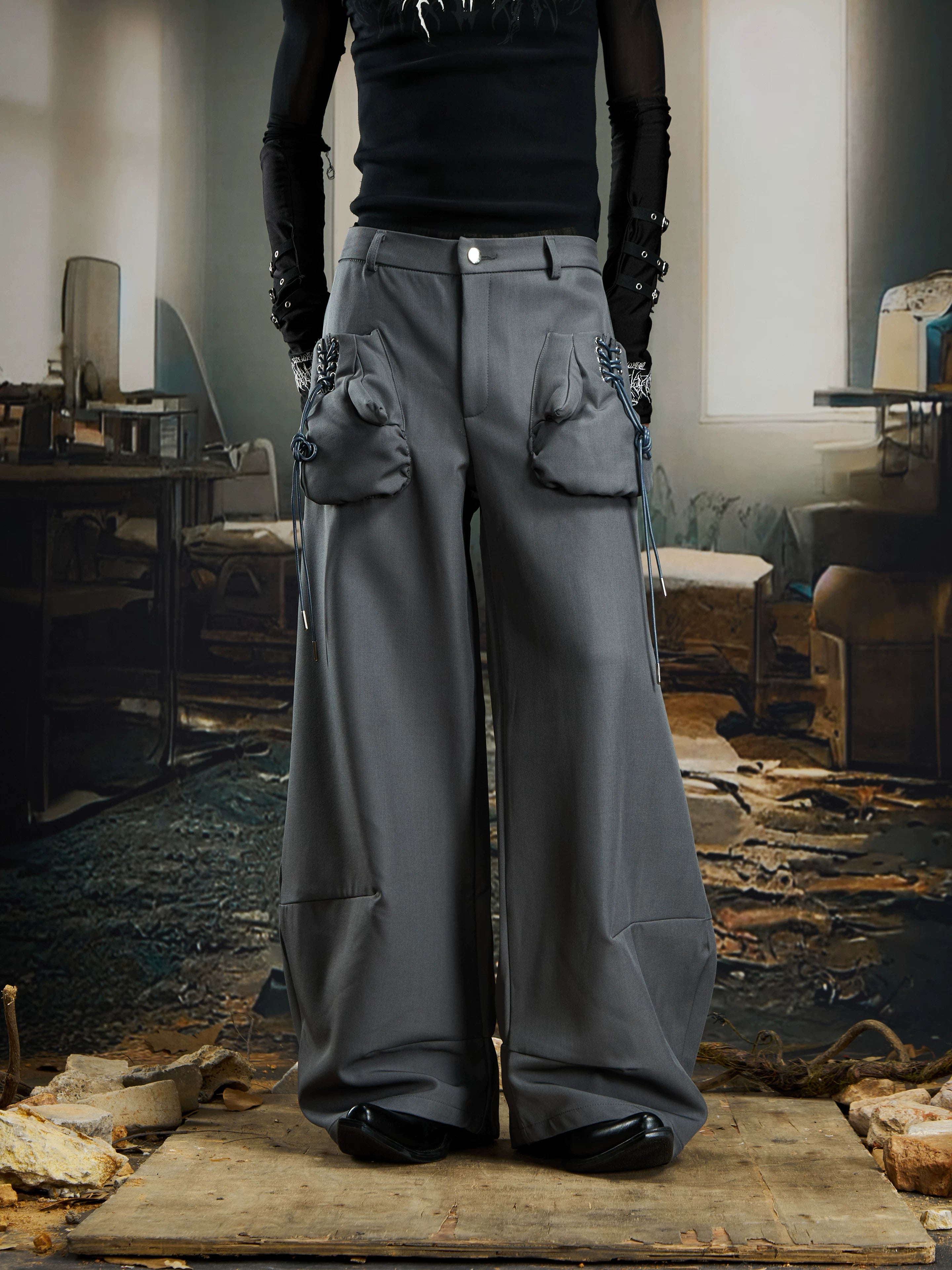 NOMANIAI Fist Gloves Pocket Lazy Vertical Scimitar Pants Trousers