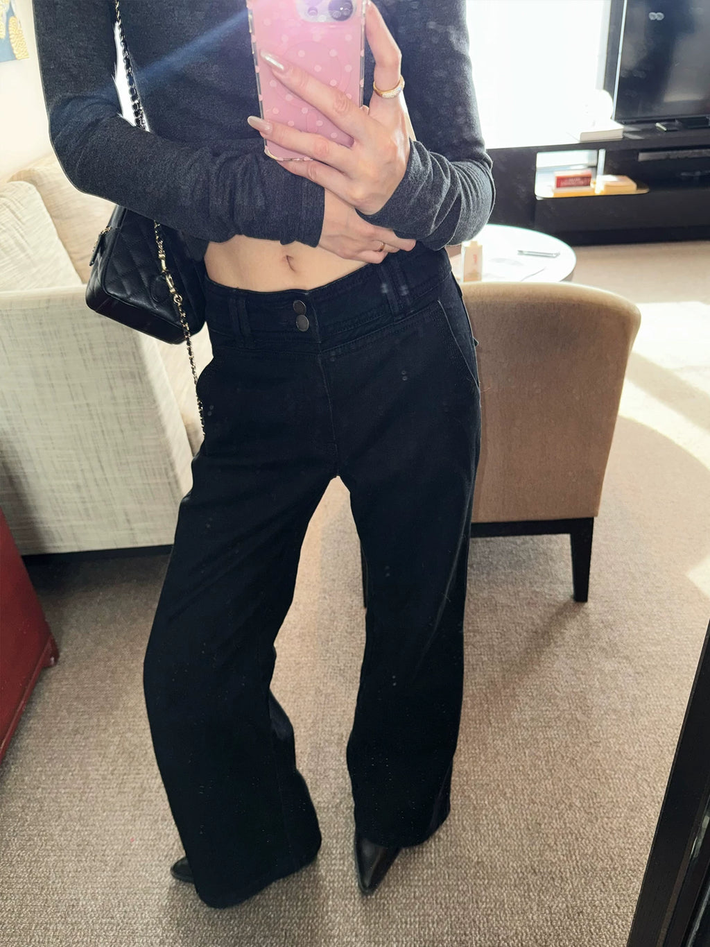 YOUNG KYLIN Fleece Straight Wide-leg Jeans