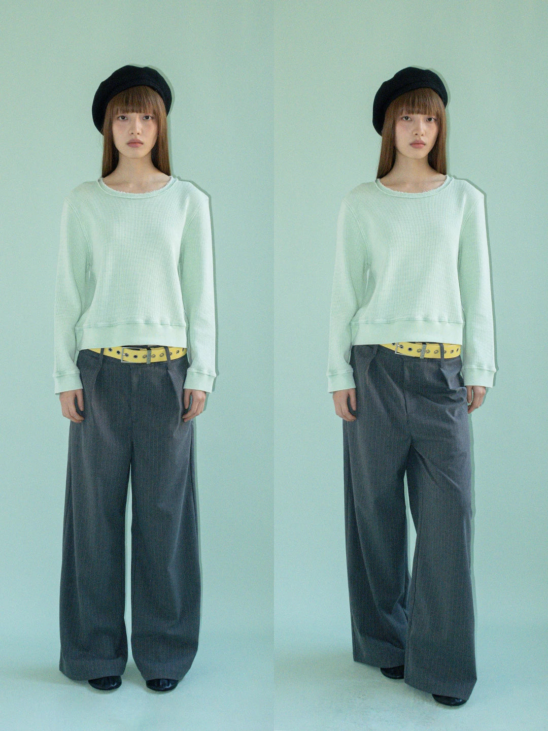 FUNKYFUN Pinstriped Straight Loose Casual Trousers