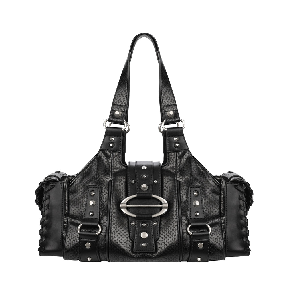 JANDRESS Snakeskin Rivet Underarm Shoulder Bag