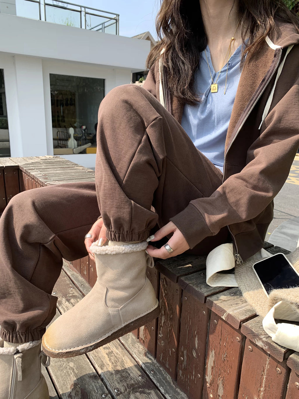 Milooey Retro Leather Mid-tube Snow Boots