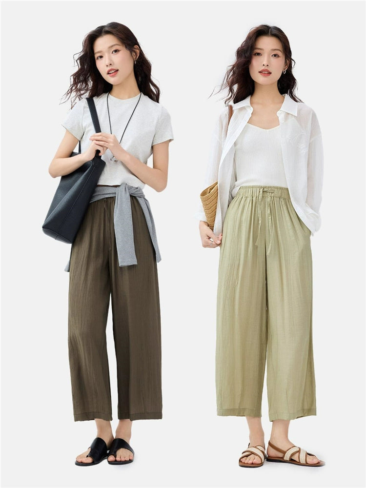 Giordano Elastic Waist Wide Leg Casual Capris