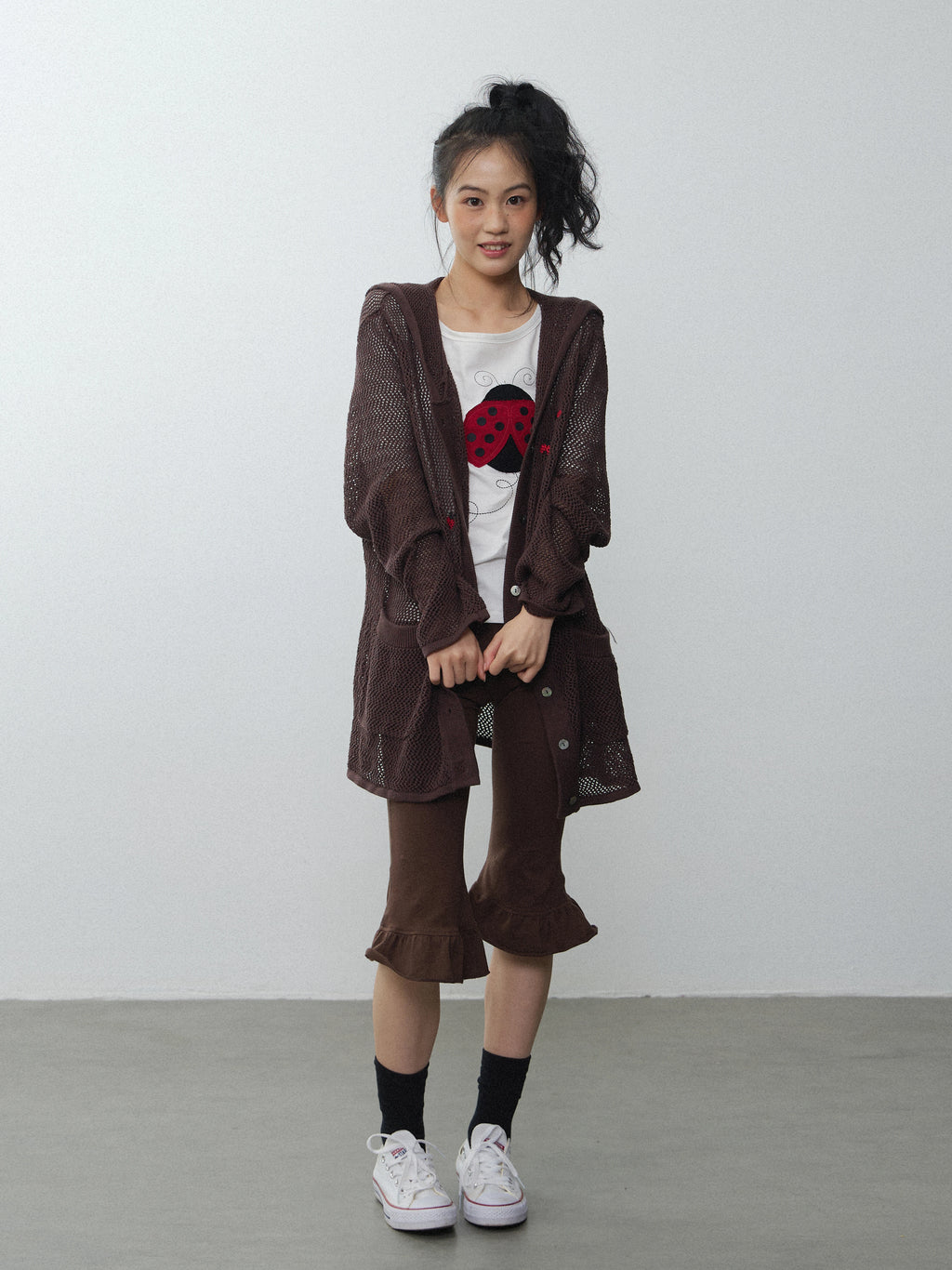 In Two Twos Cutout Knit Hooded Long Sleeves