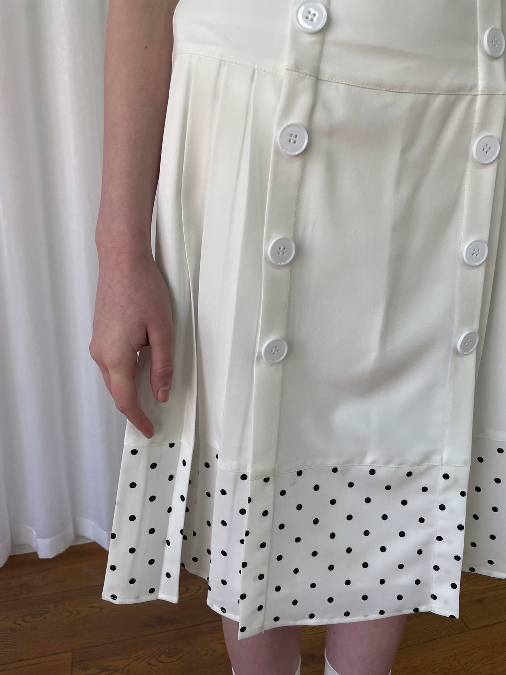 Loosesmell Double Breasted Splicing Polka Dot Crease Skirt