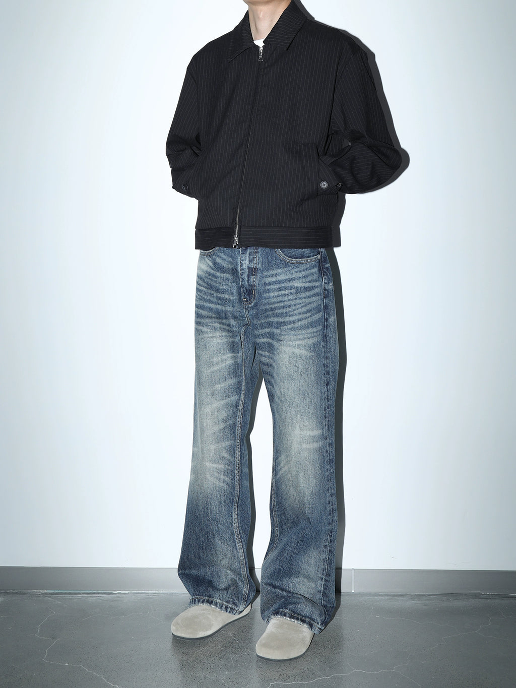 [PLUS NO LOGO] 25AW striped jacket short lapel zipper jacket