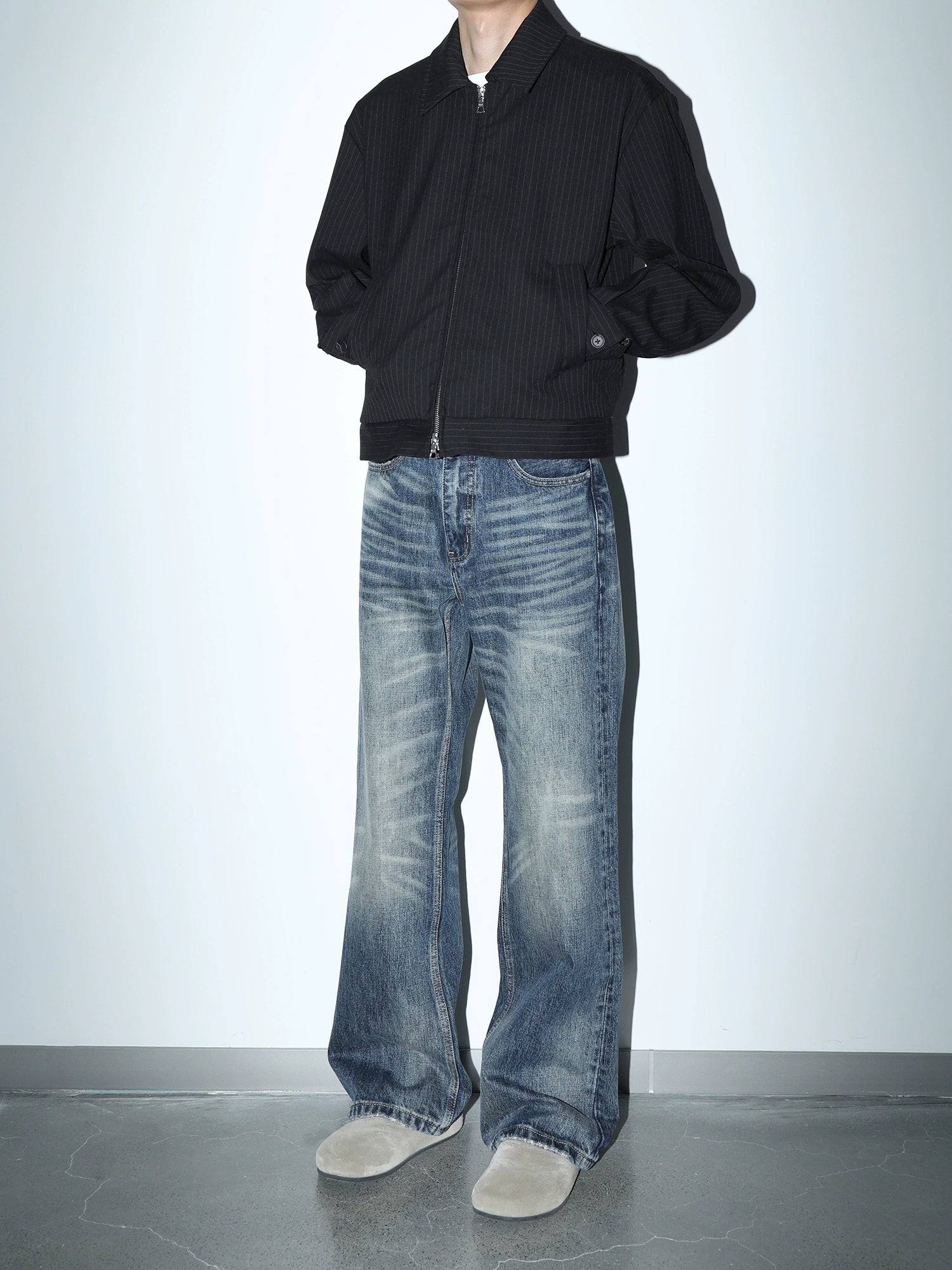 [PLUS NO LOGO] 25AW striped jacket short lapel zipper jacket