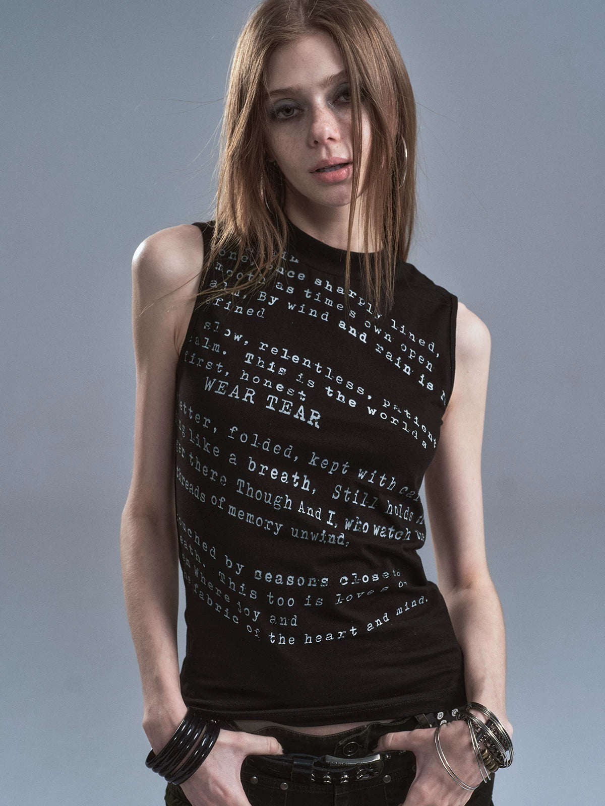 WearAndtear Small Turtleneck Letter-printed Elastic Slim Sling