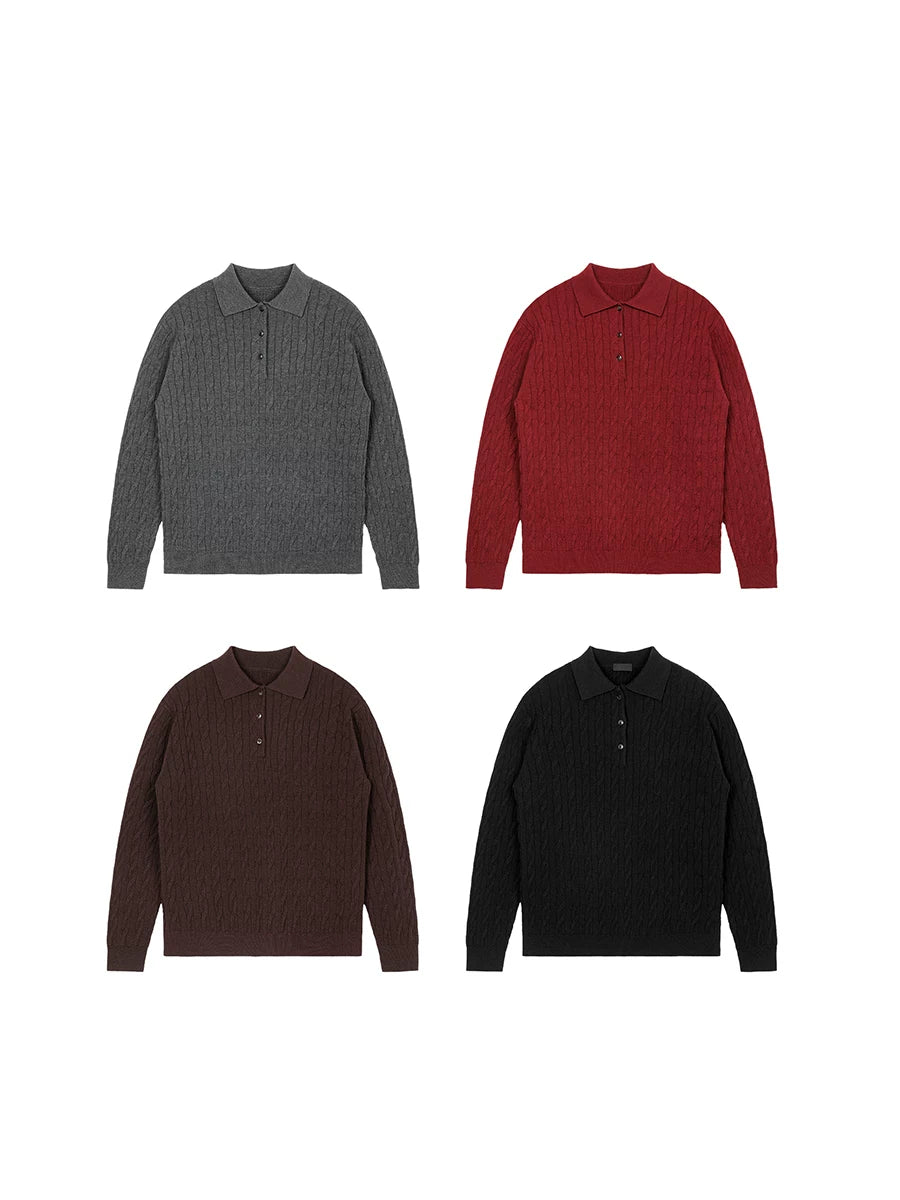 NO LOGO Wool Lyocell Twist Knitted Polo Shirt