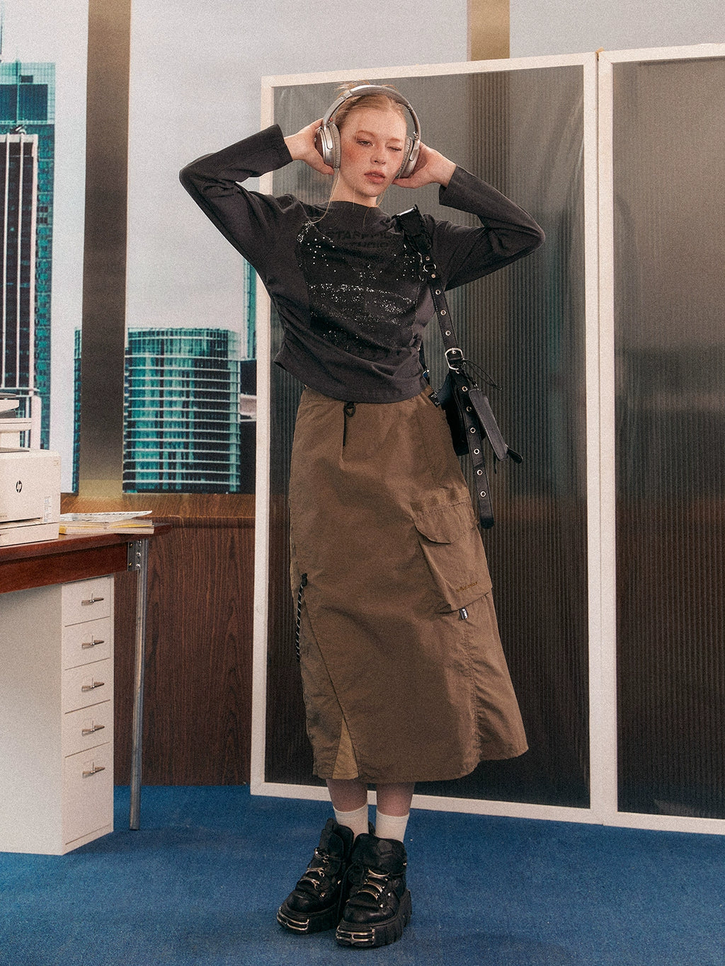 EZEK Retro Big Pocket Irregular Split Tooling Skirt