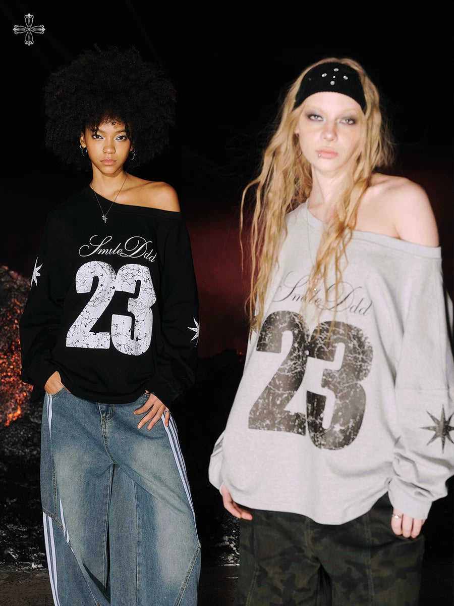 SMILEDDD Slanted Shoulder Loose Casual Long Sleeve