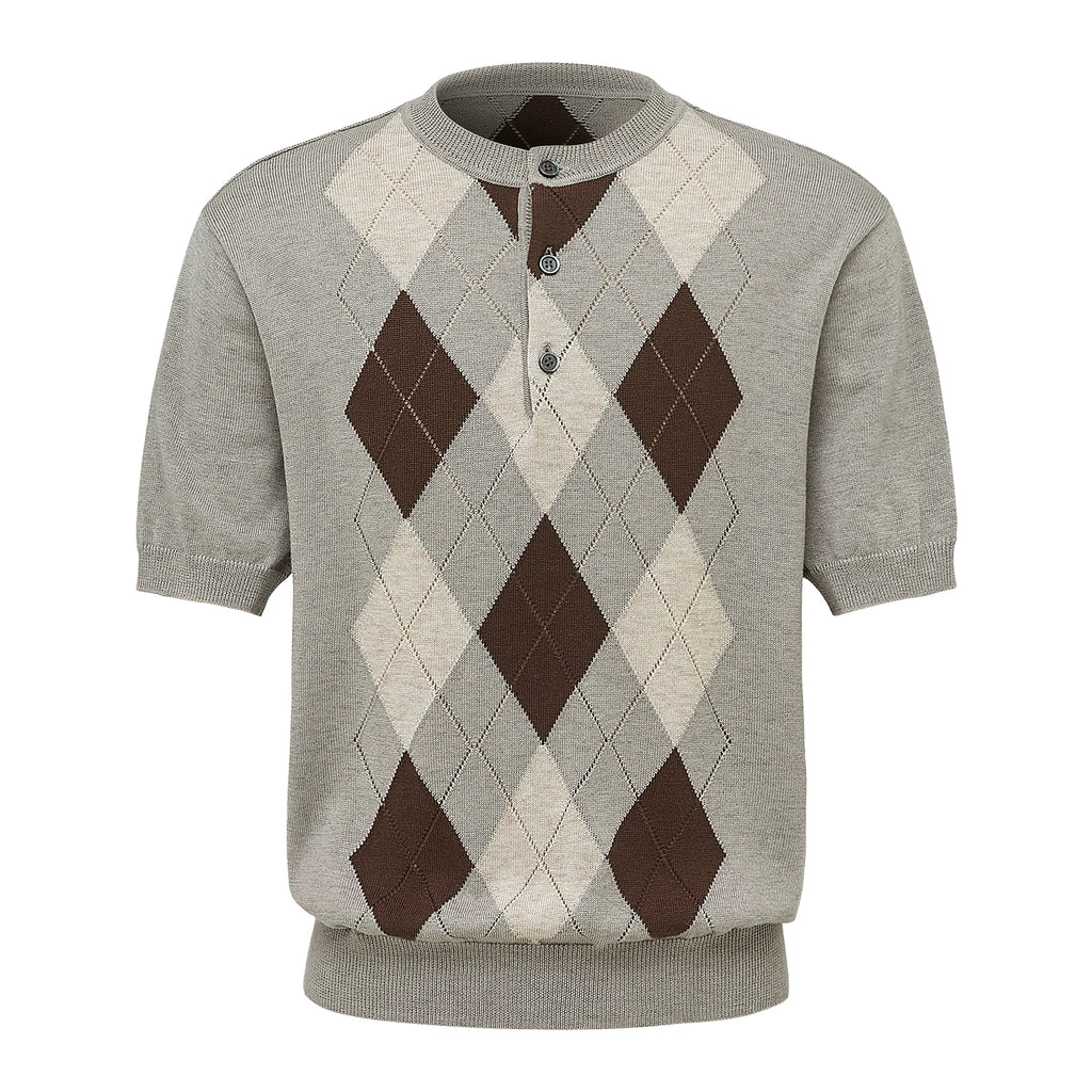 TAICHIISM Rhombus Knitted Splicing Plaid POLO Knitted Tee