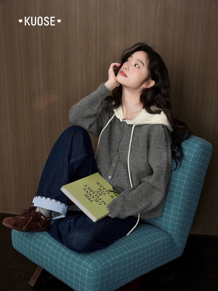 Kuose Striped Lace Casual Straight Jeans