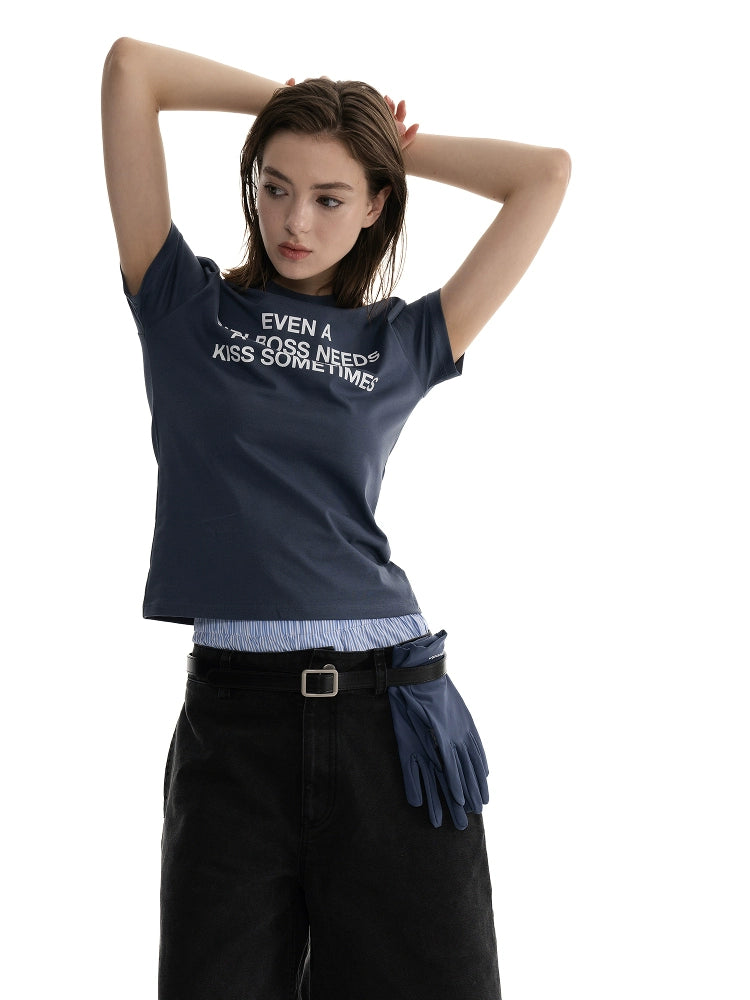 Loopsoon Retro Letter Print Minimalist Tee