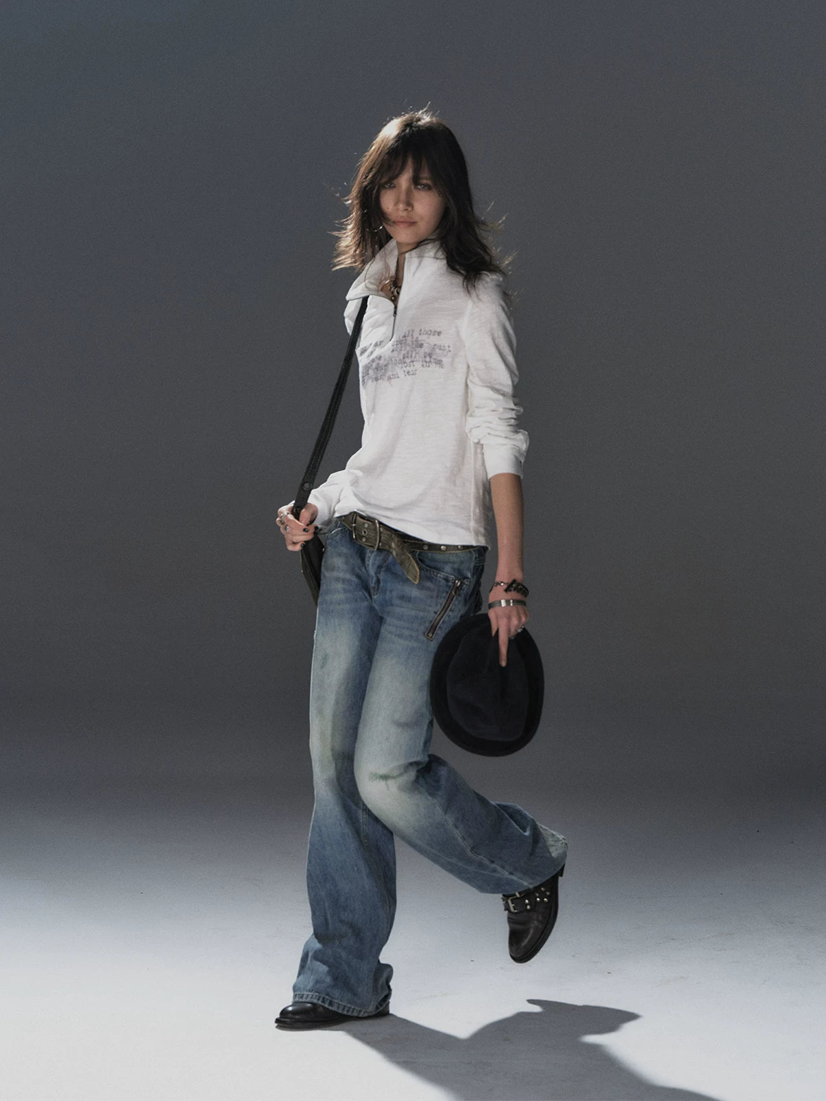 WearAndtear Stand Neck Light Loose Long Sleeves
