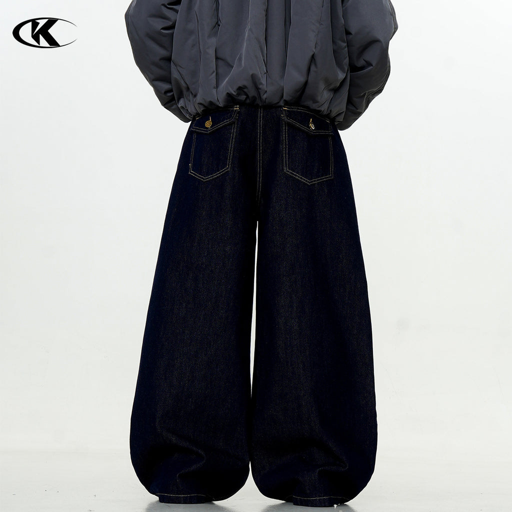 11KN Cleanfit Retro Dark Blue Loose Straight Casual Jeans