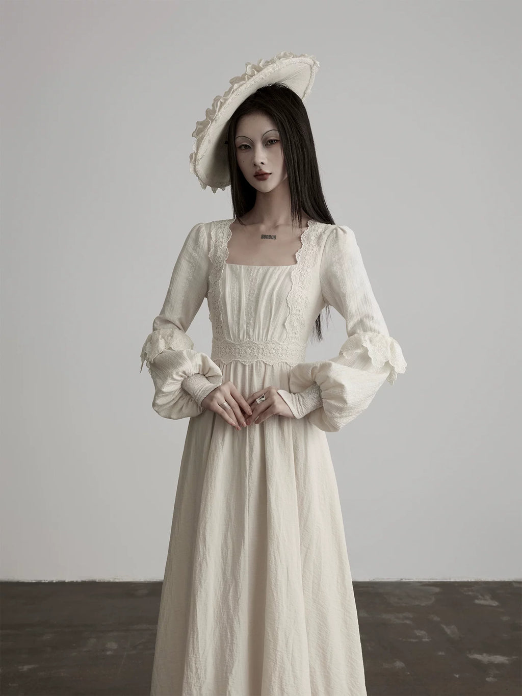 INDULG Lace Waist Square Neck Dress