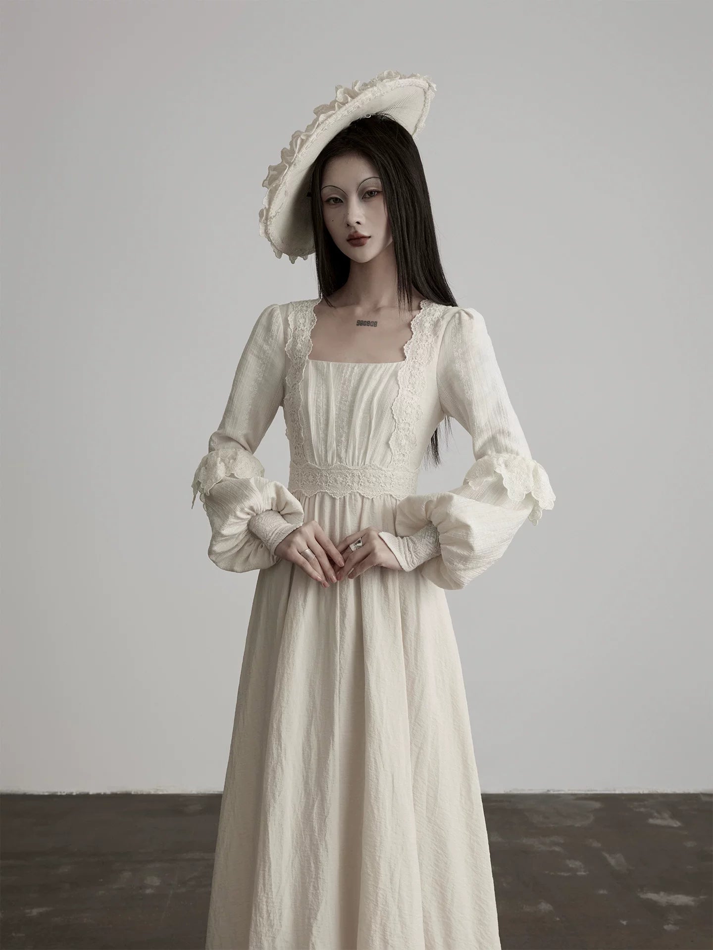 INDULG Lace Waist Square Neck Dress