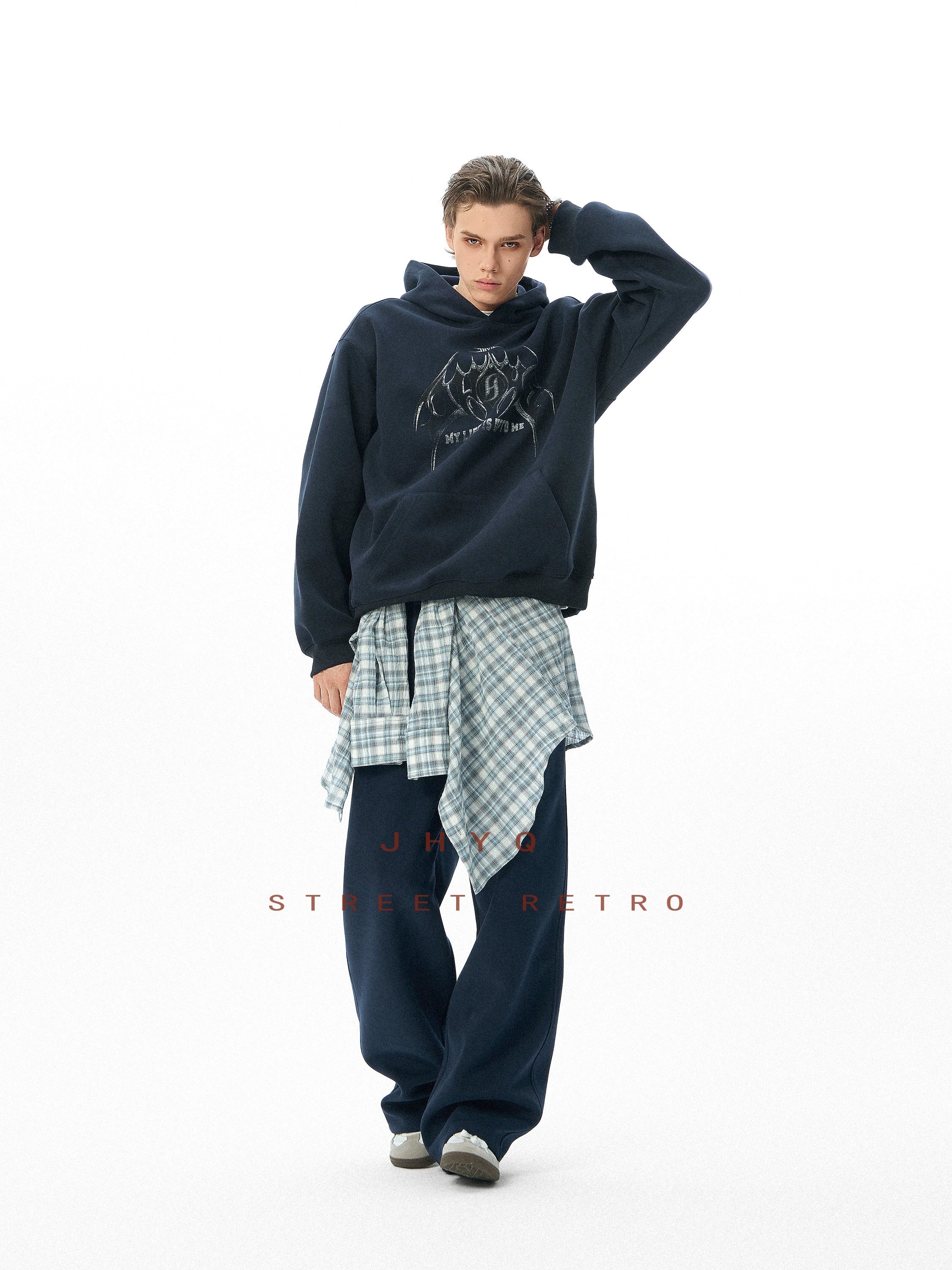 JHYQ Retro Beaded Dark Bat Print Hoodie