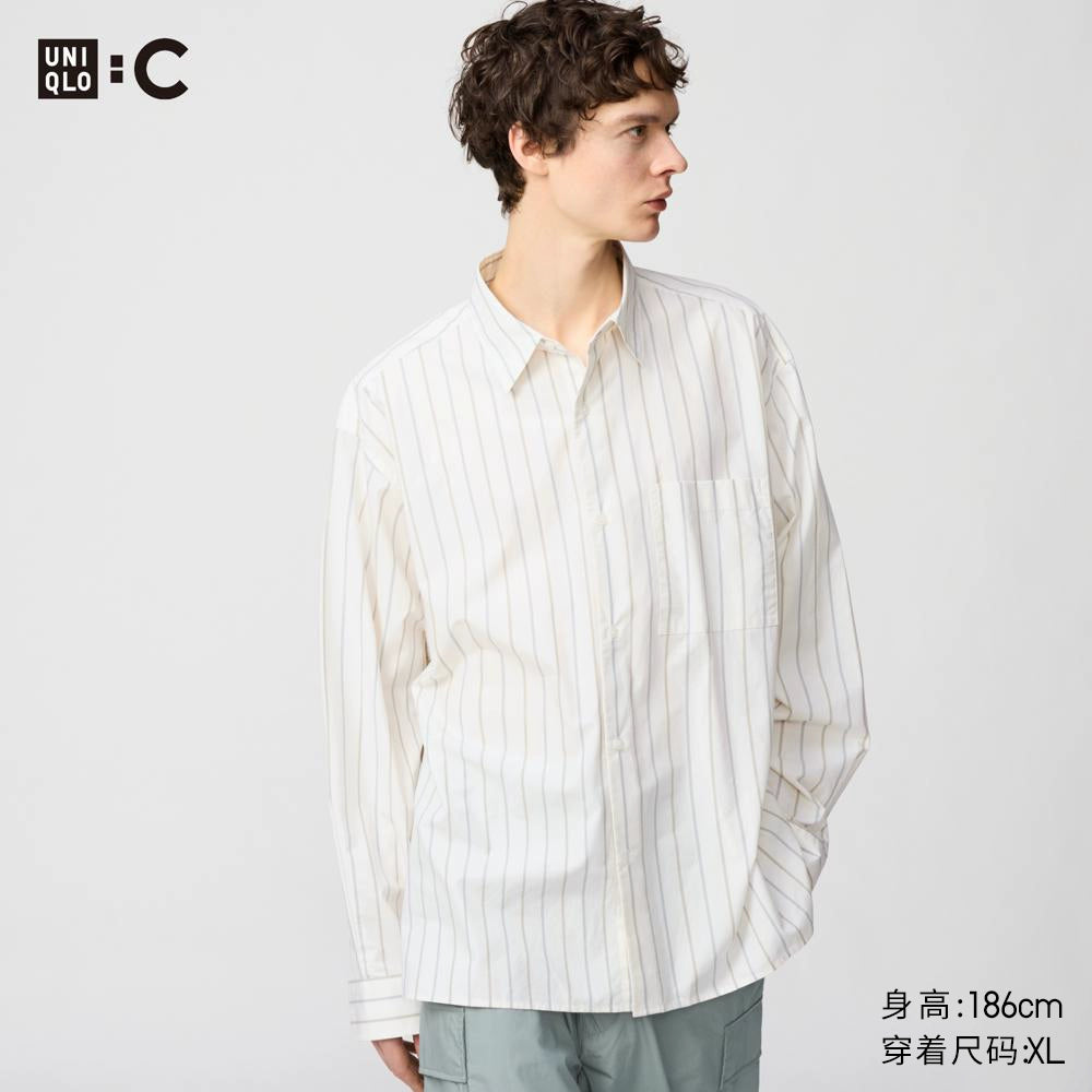 Uniqlo C series cooperative men's and women's loose striped shirt/long-sleeved shirt casual new 476025