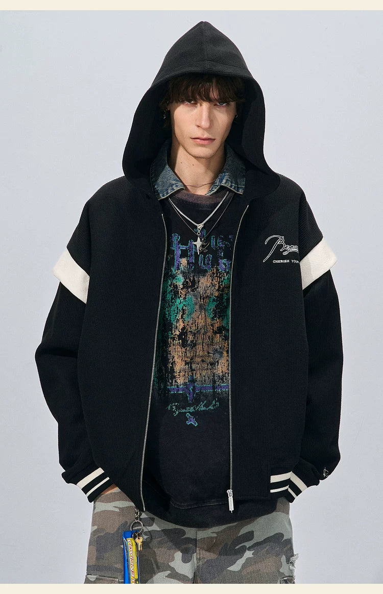 BJHG Corduroy Contrast Fake Two-piece Hooded Jacket