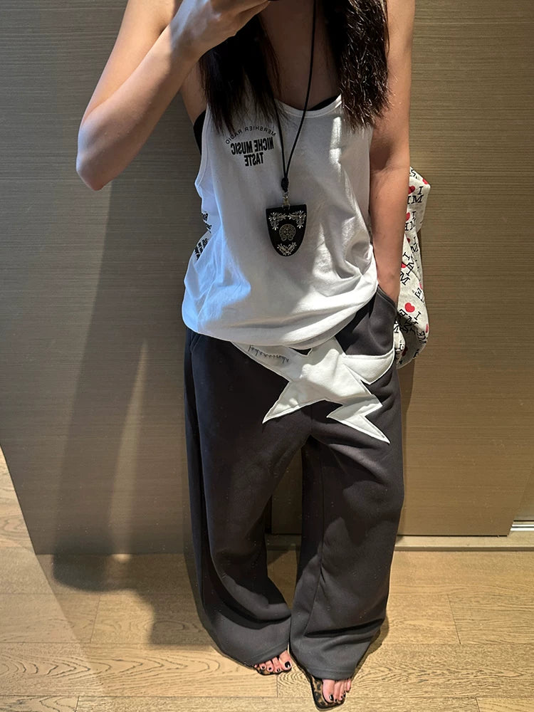 EAHO Star Sticker Elastic Waist Versatile Sweatpants