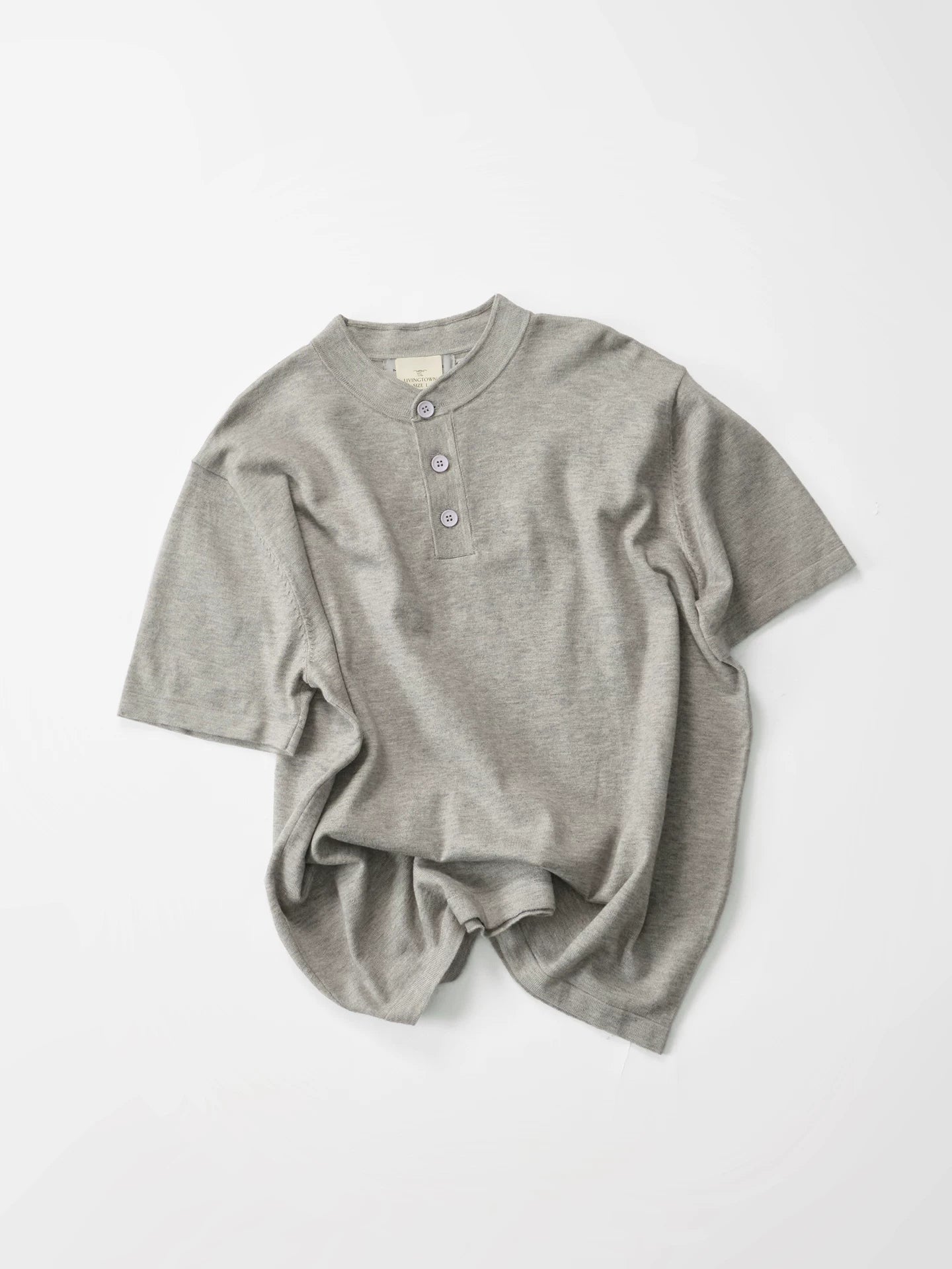 LIVINGTOWN Simple Henry Collar Versatile Casual Tee