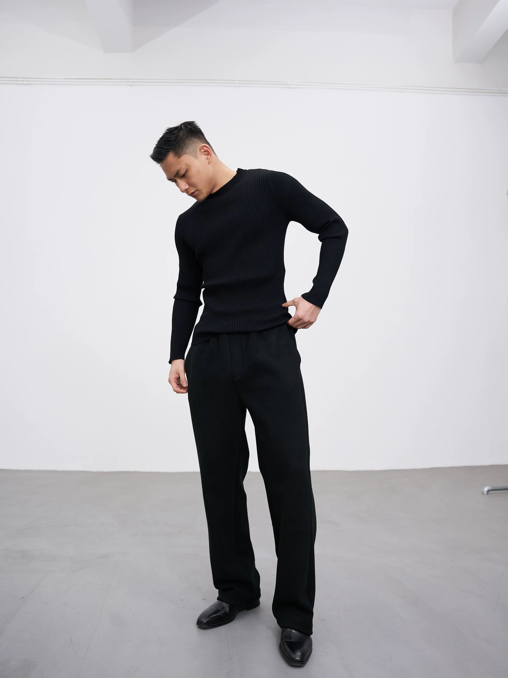 GTAL Striped Anti-Pilling Solid Color Slim-Fit Knitted Sweater Long Sleeves