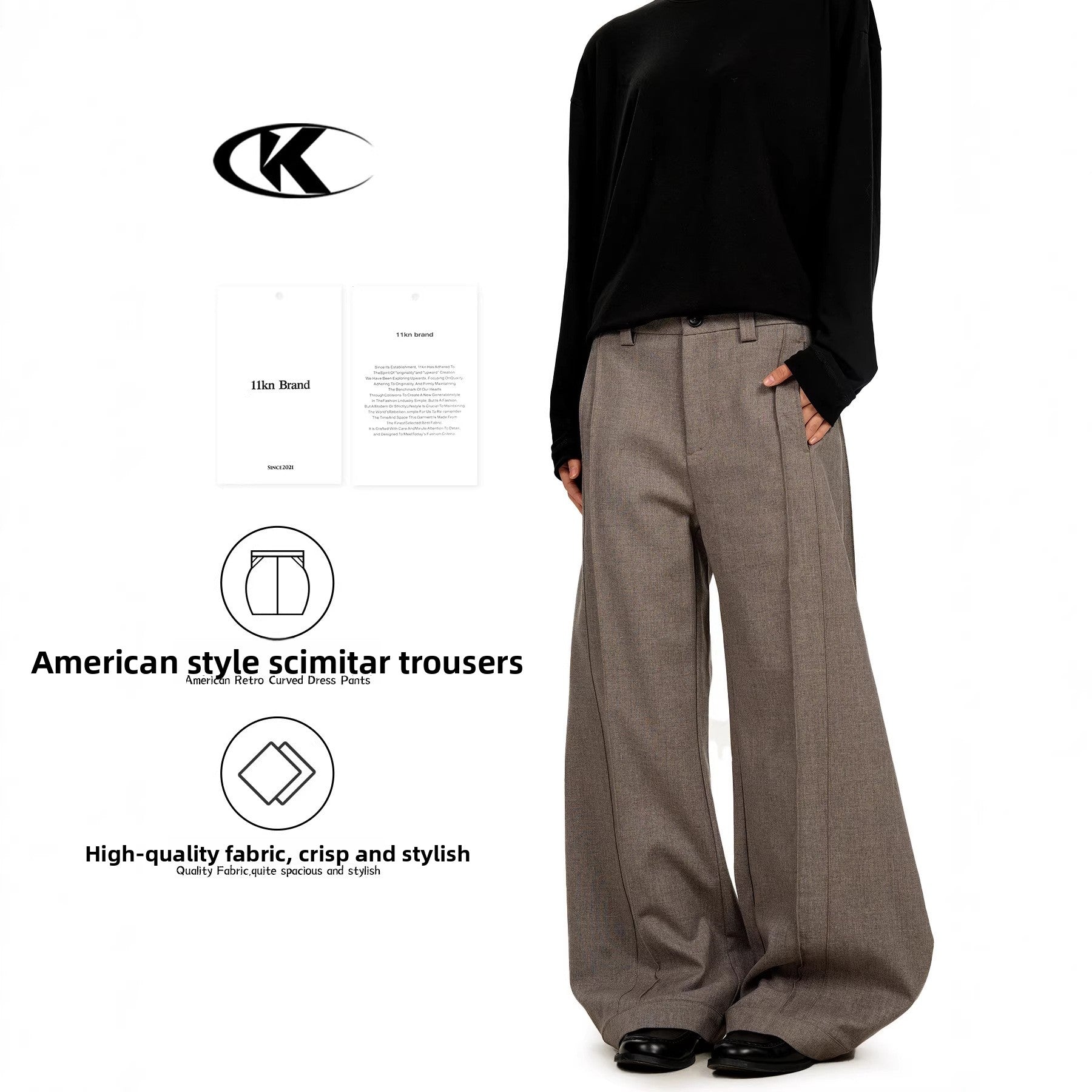11KN retro wide-leg casual pants