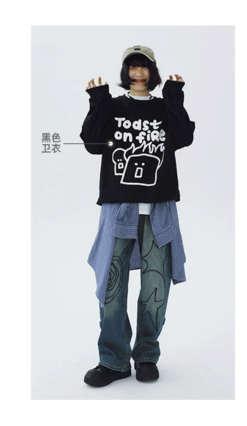 STILLYOU Vintage Patch Line Embroidery Straight Jeans