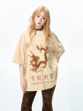 YEDM Embroidery Loose Round Neck Tee