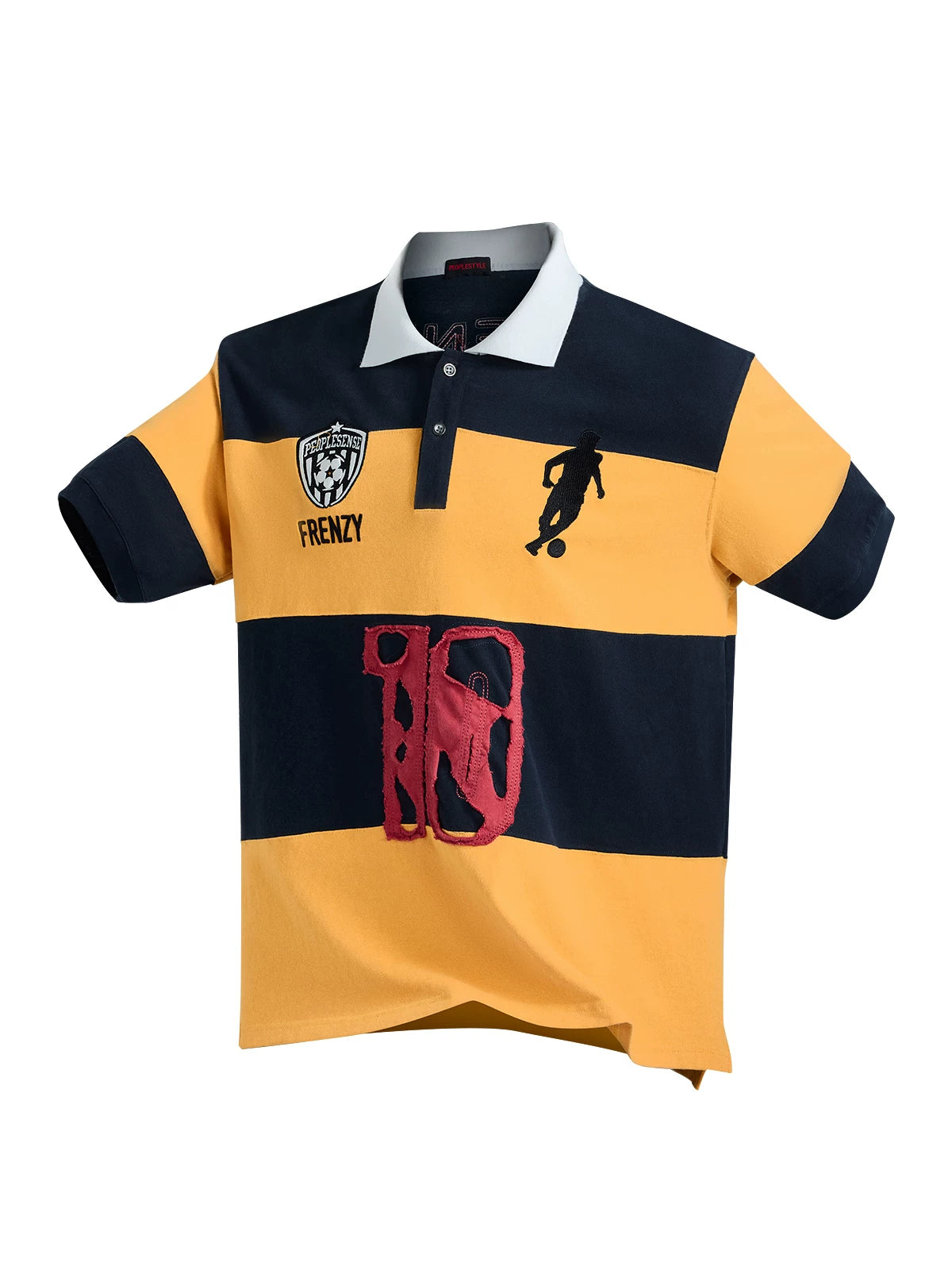 PEOPLESENSE Striped Cloth Embroidery Sports Tee