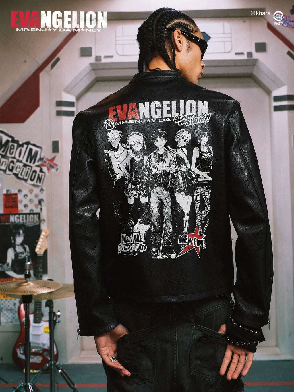 MEDM Flame Print Casual Zip Leather Jacket