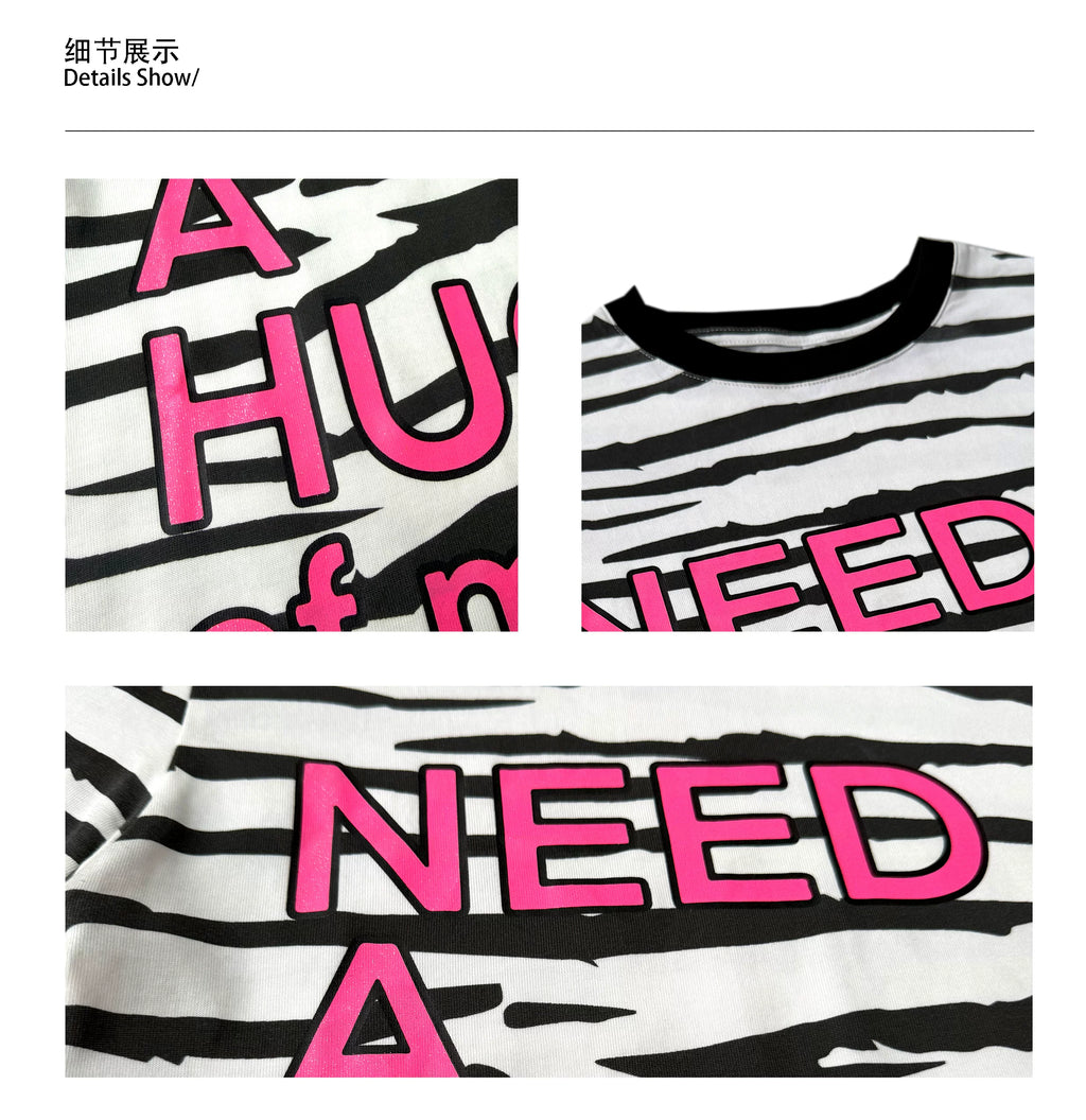 CHAI Zebra Pattern Glitter Printing Casual Tee