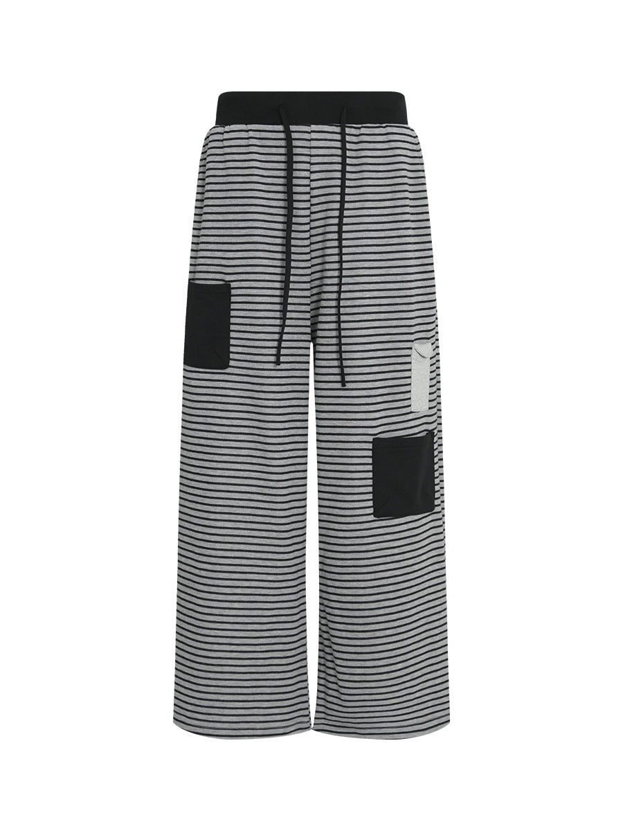 FUNKYFUN Striped Contrasting Color Loose Straight Sweatpants