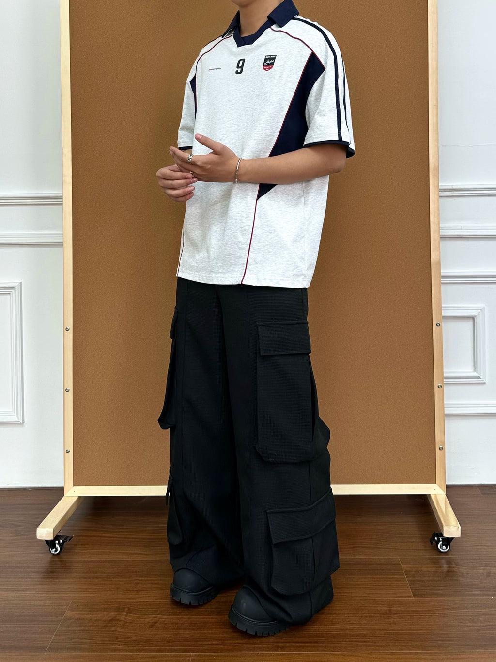 (Clearance) BeOurRule Splicing Letter Print Loose Polo Collar Tee