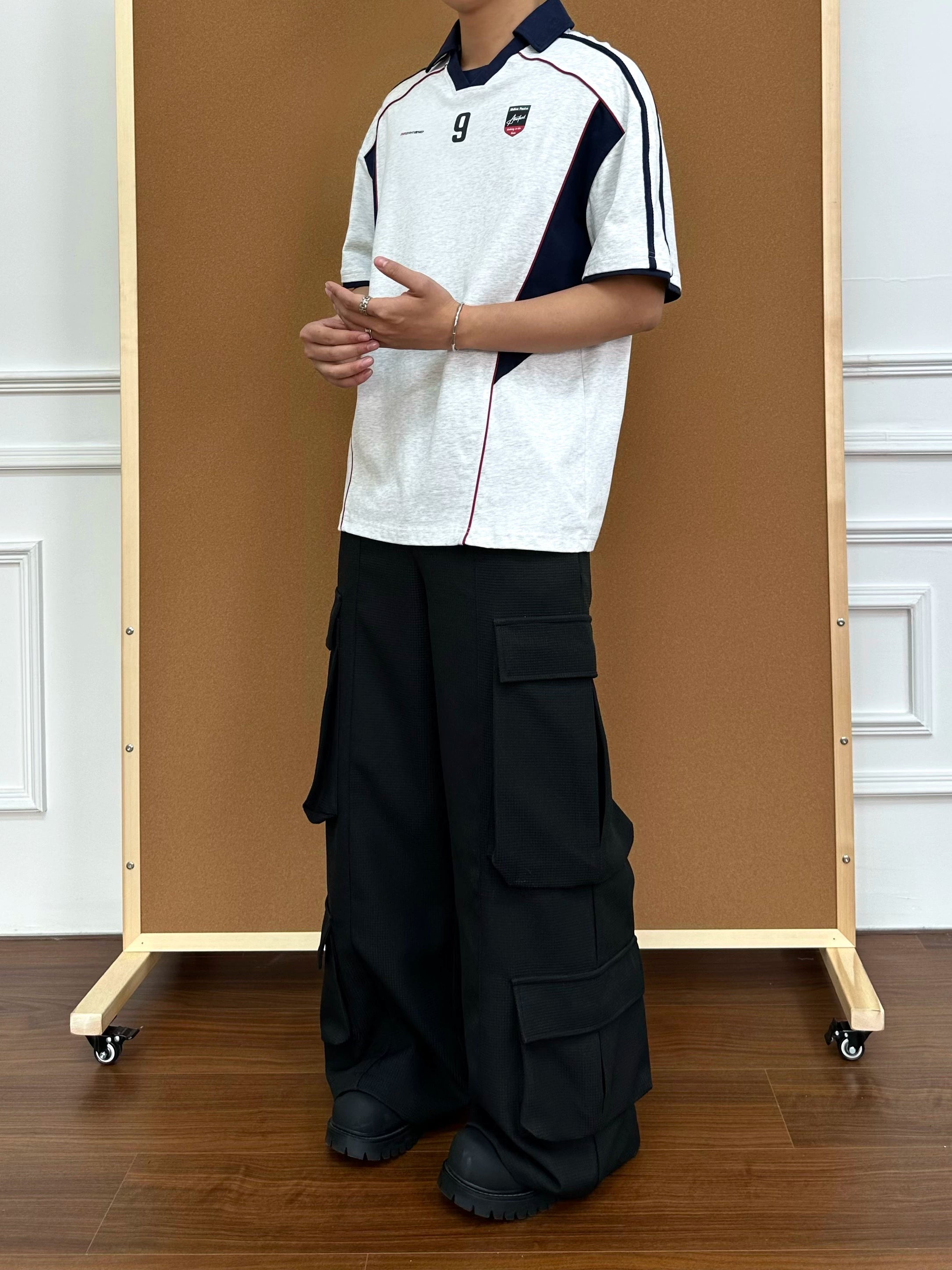 (Clearance) BeOurRule Splicing Letter Print Loose Polo Collar Tee