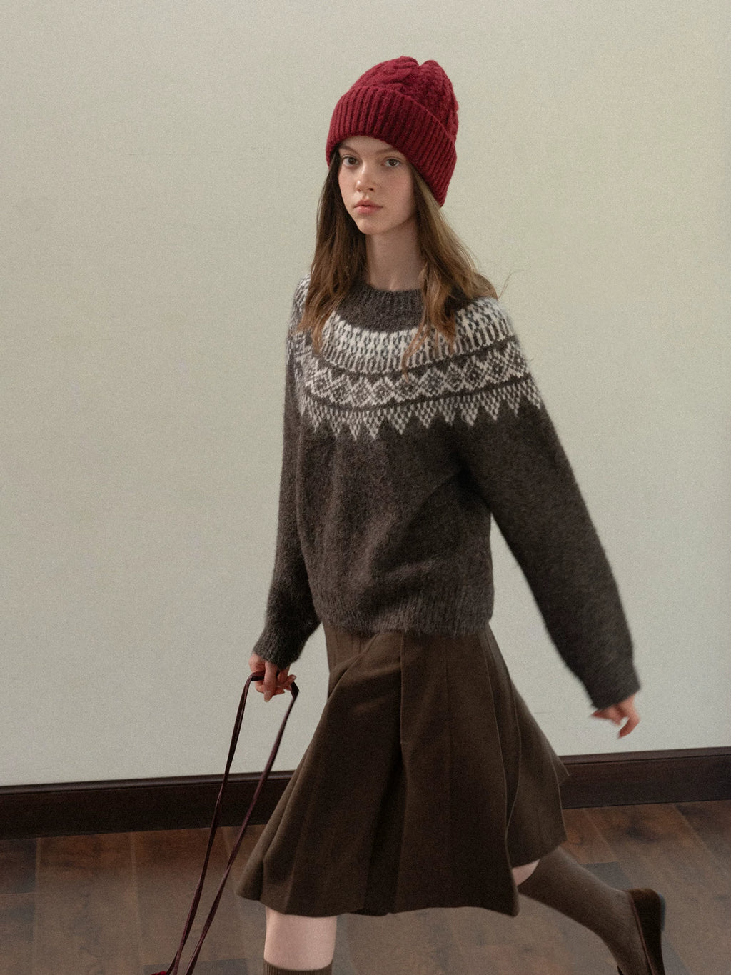 EGGKA Retro Polished High-waisted Woolen Skirt