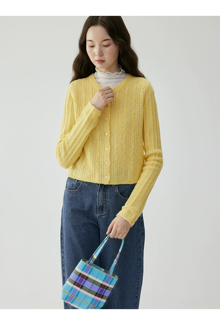 VOOE Crew Neck Twist Lazy Knitted Sweater Cardigan
