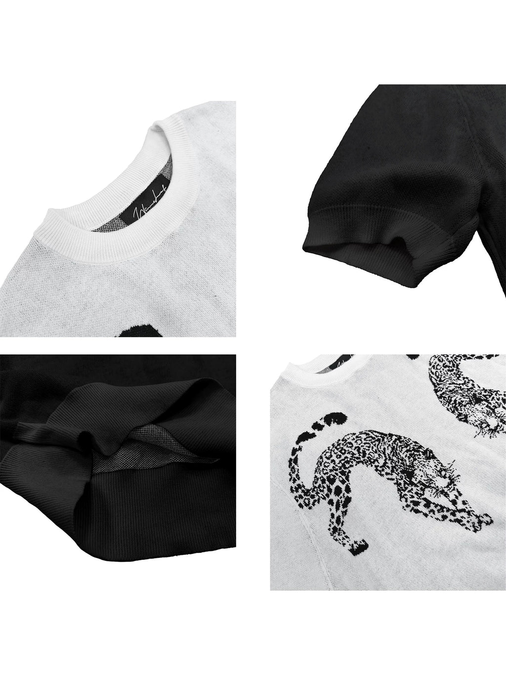 WANNA LAB Double Leopard Jacquard Pattern Knitted Tee