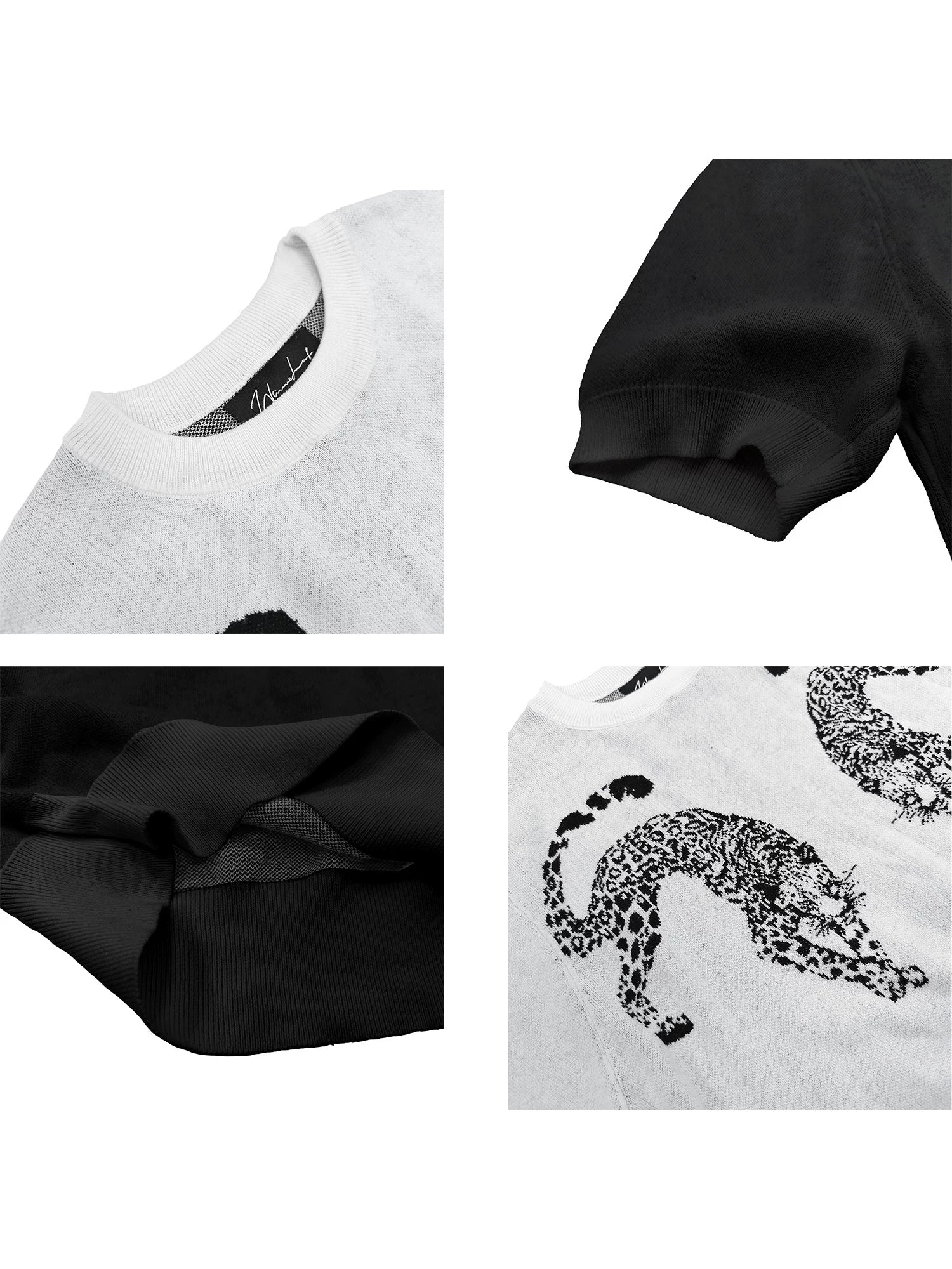 WANNA LAB Double Leopard Jacquard Pattern Knitted Tee