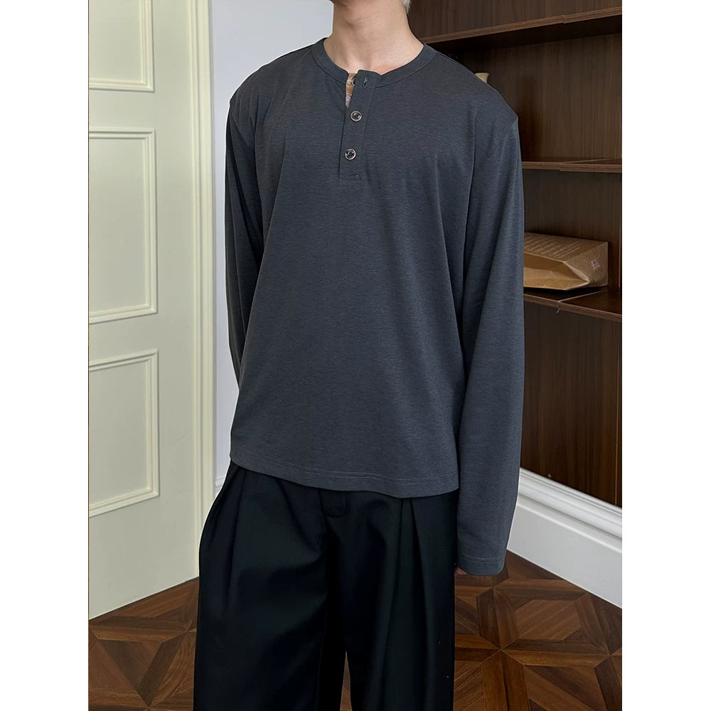 KREATE Contrast Henry Neck Bottom Shirt Long Sleeve