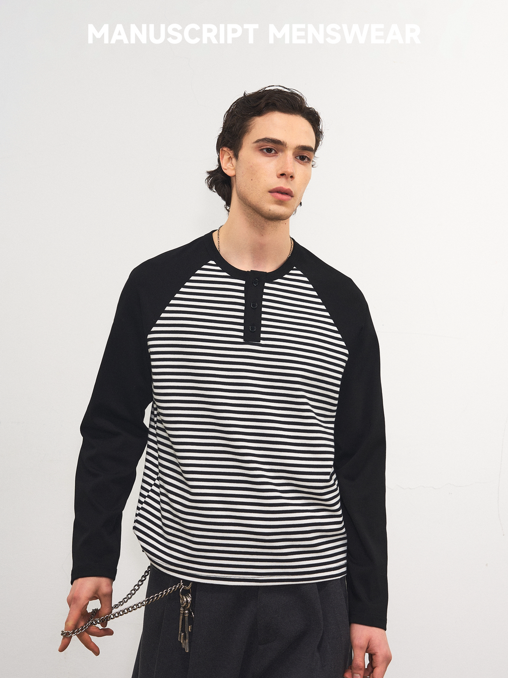 MANUSCRIPT Color Matching Striped Shoulder Sleeve Casual Long Sleeve