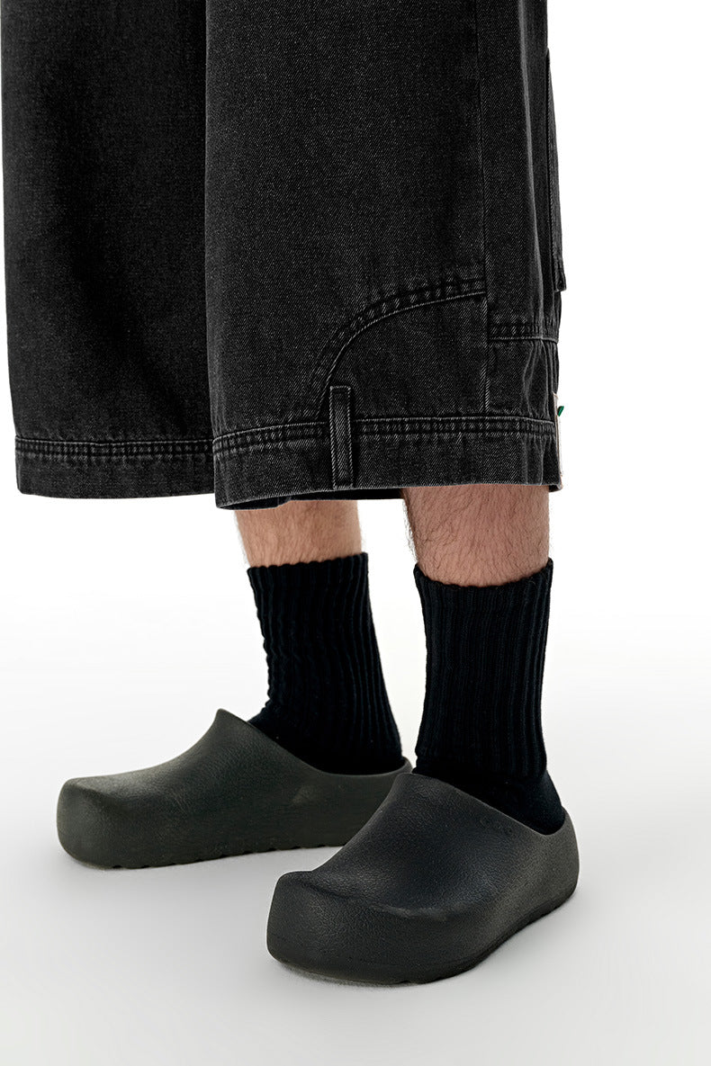 INF Anti-structure washing seven-point denim shorts