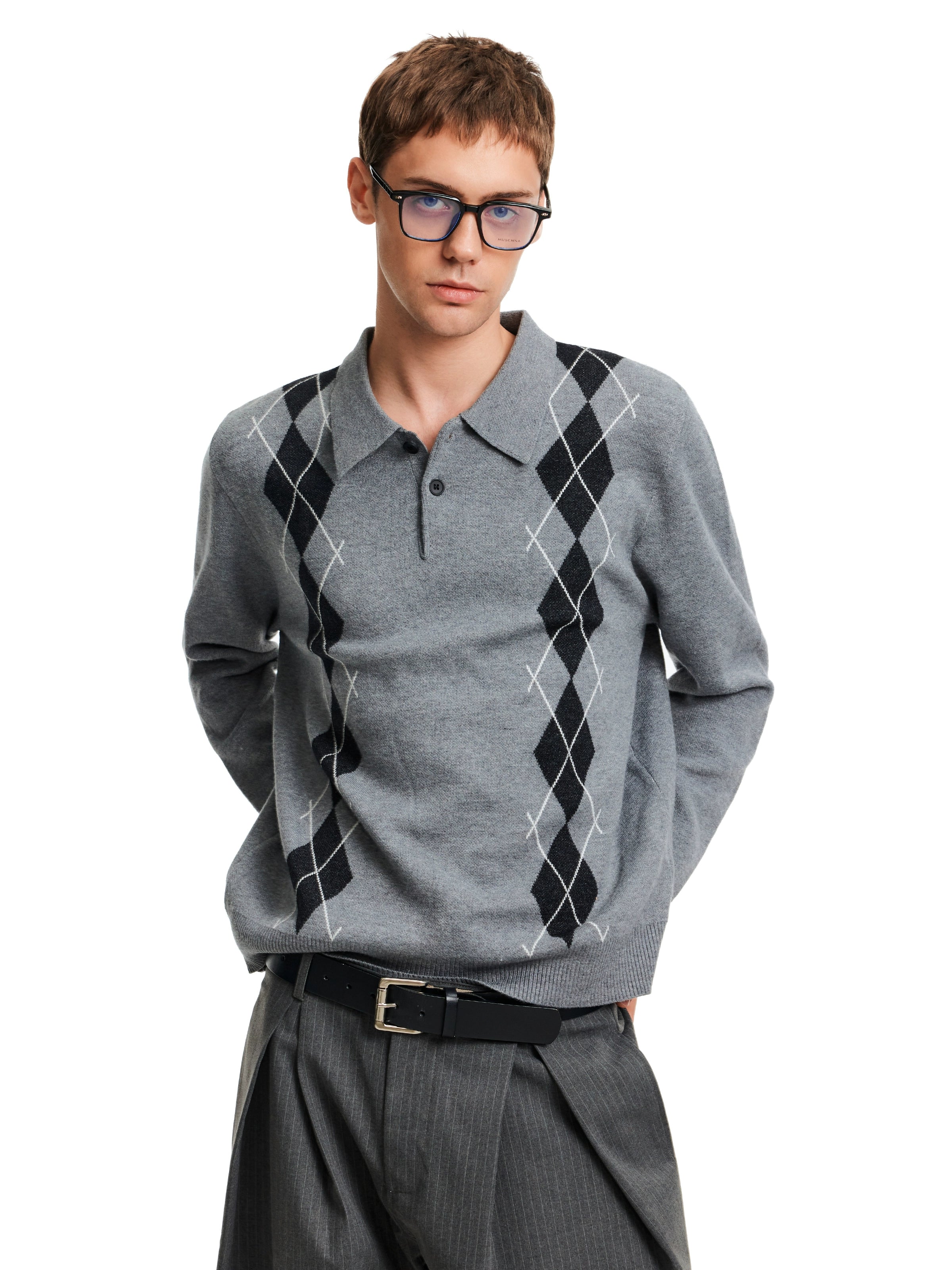 MADWITCH Vintage Contrasting Rhombus Knitted Sweater