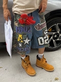EAHO Retro Camouflage Letter Print Five-point Jeans